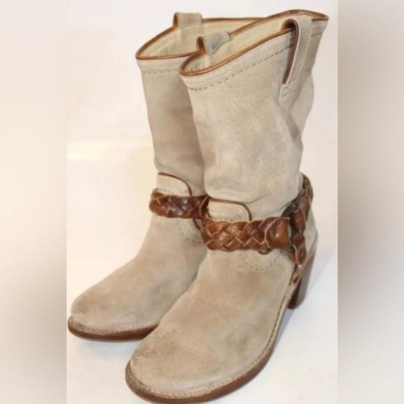 Frye Womens 10 B Carmen Braided Harness Western Riding Slouch Tan Ankle Boots - Picture 7 of 14